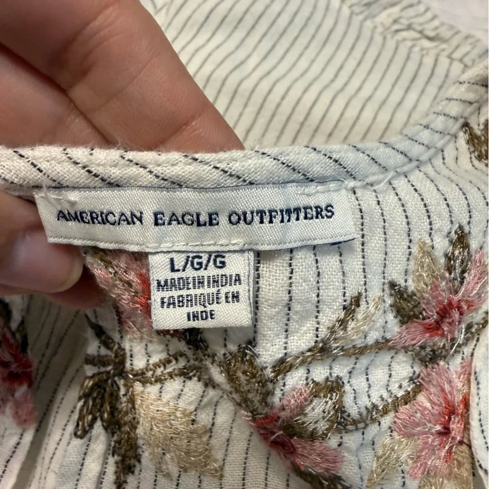 American Eagle Outfitters White Striped Floral Embroidered Romper - Picture 2 of 10